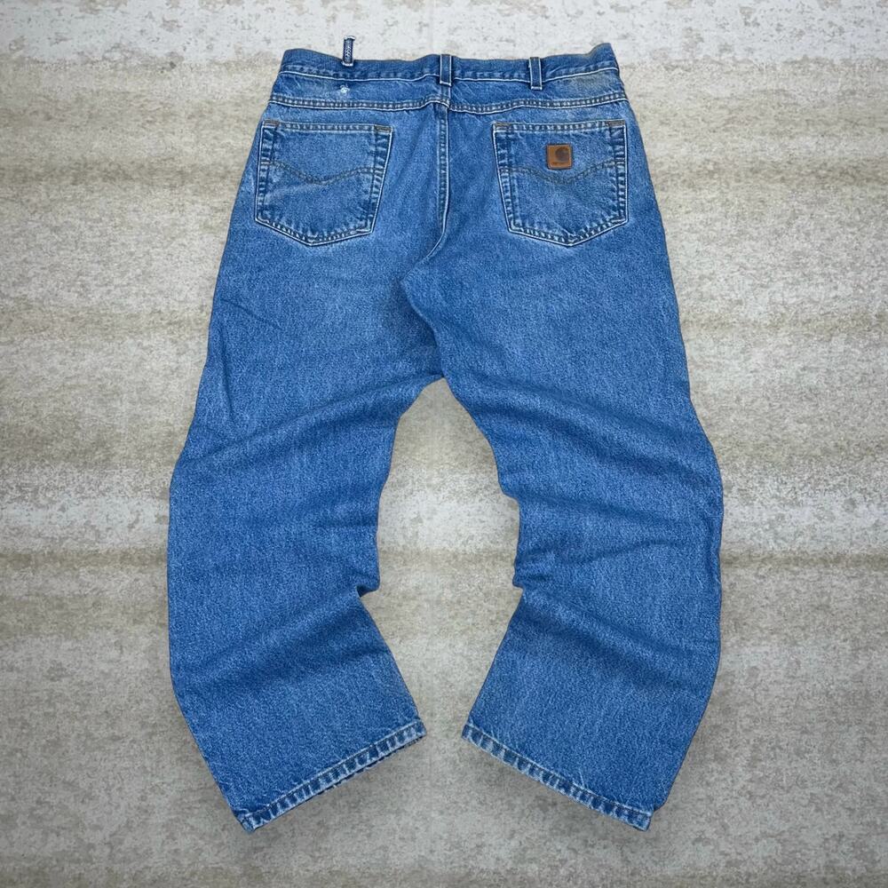 Vintage Carhartt Jeans Relaxed Fit Medium Wash Work Wear Denim Leather Logo 90s